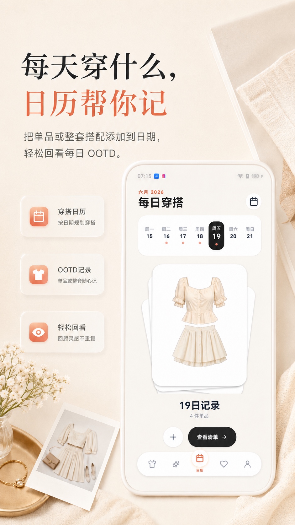 小鹿衣橱穿搭日历和每日记录功能宣传图