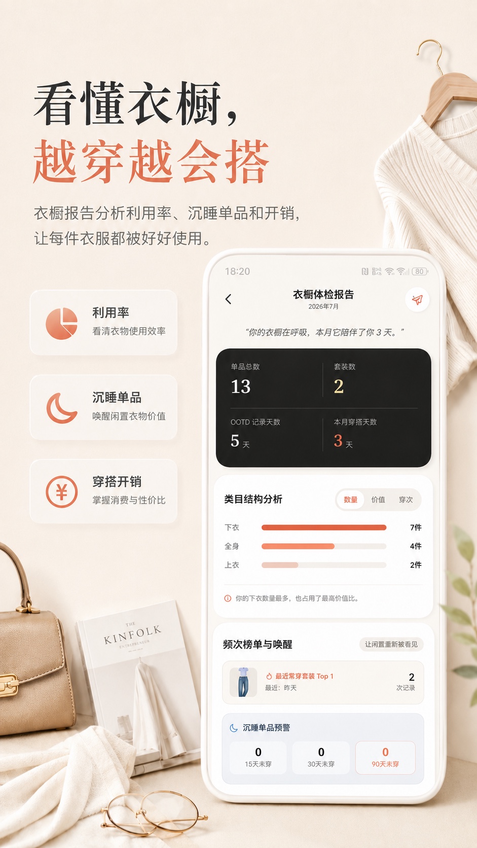 小鹿衣橱衣橱报告和利用率分析功能宣传图